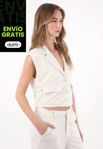 Tennis Chaleco En Tweed Con Cuello Sastre Blanco Para Mujer Tennis