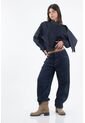 Tennis Jean Para Mujer En Denim Azul Oscuro Fit Holgado Con Cintura Desflecada de Tennis