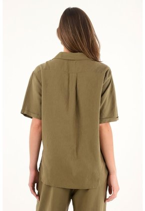 Camisa Tipo Bowling Con Detalles Imitación Bordado Para Mujer