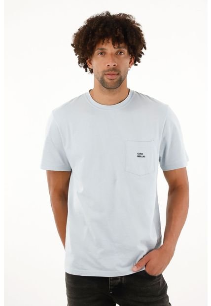 Camiseta Con Bolsillo De Parche Azul Para Hombre