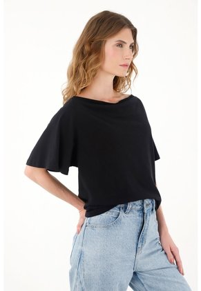 Tennis Camiseta Negra Con Escote Drapeado Para Mujer