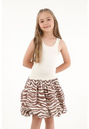 Vestido Corto Con Falda Tipo Globo Crudo Para Niña