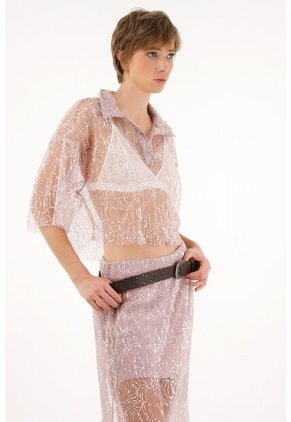 Tennis Camisa Morada Con Transparencia Y Lentejuelas Para Mujer