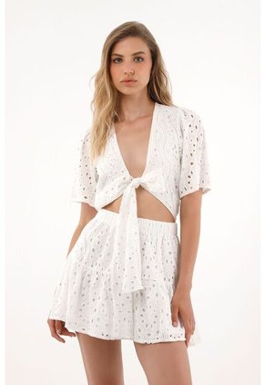 Tennis Vestido Crudo Corto En Ojalillo Para Mujer