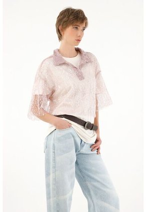 Tennis Camisa Morada Con Transparencia Y Lentejuelas Para Mujer