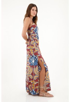 Vestido Largo Estampado De Tiras Para Mujer