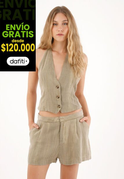 Chaleco Con Escote En V Y Tiras Anudables Café Para Mujer