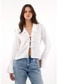 Tennis Camisa En 100% Lino Con Tiras Que Anudan En Frente Blanca Para Mujer de Tennis