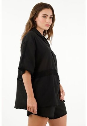 Tennis Camisa Manga Corta Negra Para Mujer