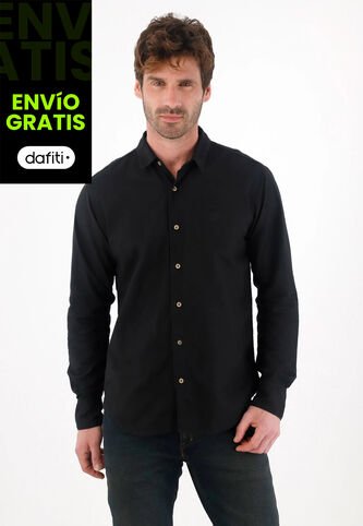 Tennis Camisa Clásica Preteñida Con Cuello Camisero Negra Para Hombre Tennis