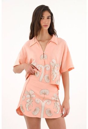 Falda Corta Rosada Con Estampado Especial Para Mujer