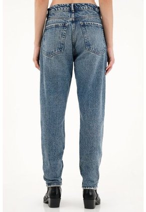 Tennis Jean Mom Azul Tiro Alto Para Mujer