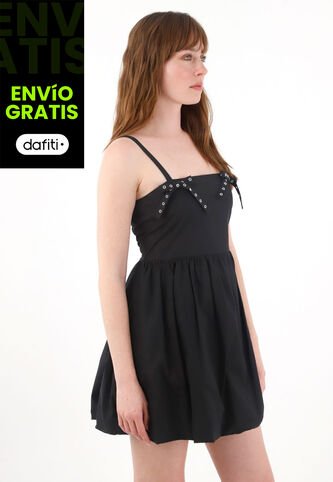 Tennis Vestido Corto Con Falda Globo Negro Para Mujer Tennis