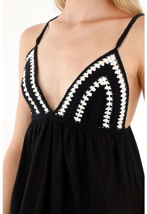 Tennis Vestido Largo Con Diseño De Copas En Crochet Negro Para Mujer