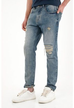 Tennis Jean Classic De Tiro Medio Con Rotos Y Bordado Posterior Para Hombre