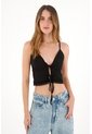 Tennis Crop En Rib Con Detalle De Encaje En El Ruedo Negro Para Mujer de Tennis