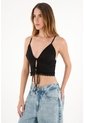 Tennis Crop En Rib Con Detalle De Encaje En El Ruedo Negro Para Mujer de Tennis