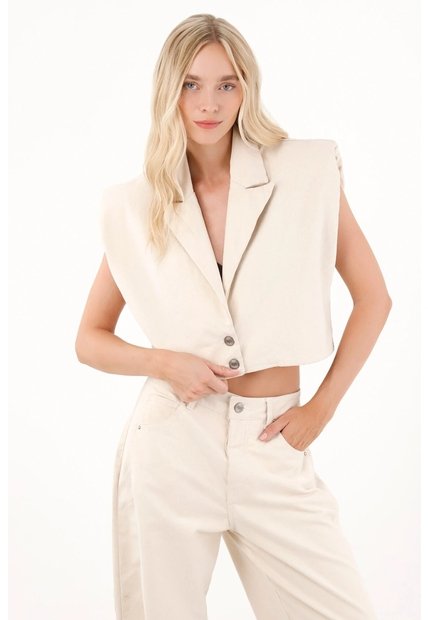 Tennis Chaleco Boxy Fit Con Hombreras Crudo Para Mujer