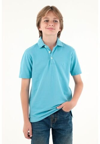 Polo Azul Manga Corta Para Niño Tennis