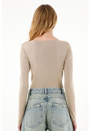 Tennis Camiseta Brillante Manga Larga Café Para Mujer