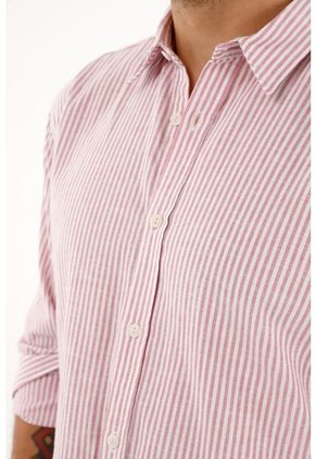 Camisa Rosada A Rayas Manga Larga Para Hombre