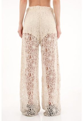 Pantalón Wide Leg En Encaje Crudo Para Mujer