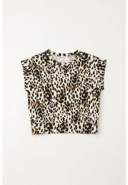 Camiseta Manga Sisa De Animal Print Para Niña