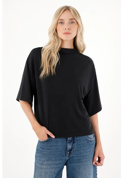 Tennis Camiseta Cuello Alto Negra Para Mujer