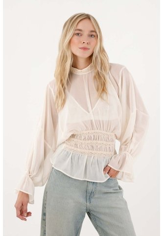 Tennis Camisa Cuello Alto Con Detalles De Bolillo Para Mujer Tennis