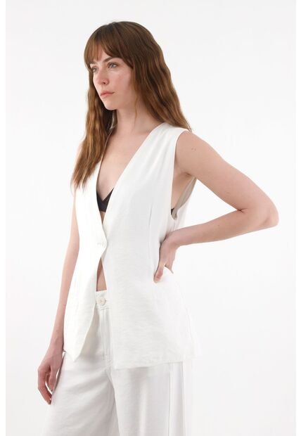 Tennis Chaleco Largo Con Escote En V Crudo Para Mujer