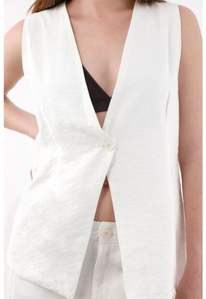 Tennis Chaleco Largo Con Escote En V Crudo Para Mujer