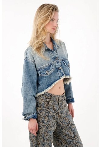 Tennis Chaqueta Crop Con Ruedo Al Corte En Denim Para Mujer Tennis