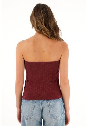 Camiseta Strapless Roja Con Escote Elástico Para Mujer