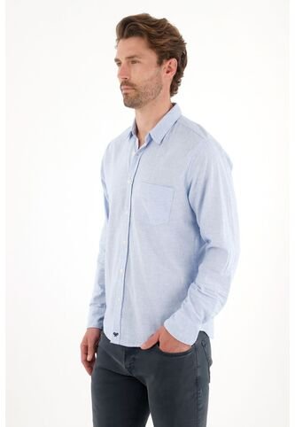 Tennis Camisa Manga Larga Preteñida Azul Con Textura Lisa Para Hombre Tennis
