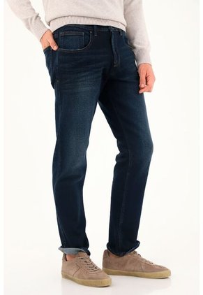 Tennis Jean Azul Recto Tono Oscuro Para Hombre