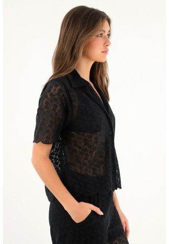 Tennis Camisa Tipo Bowling En Encaje Negra Para Mujer Tennis