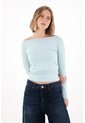 Tennis Camiseta Cuello Bandeja Ajustada Azul Para Mujer de Tennis