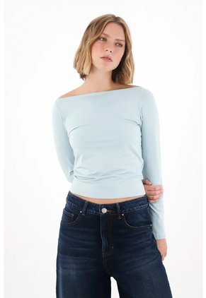 Tennis Camiseta Cuello Bandeja Ajustada Azul Para Mujer