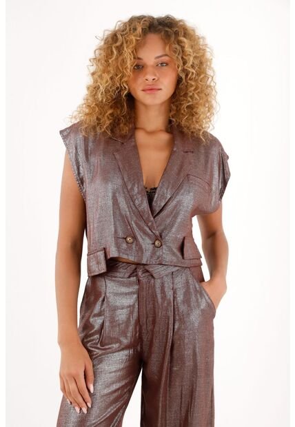 Tennis Chaleco Corto Con Efecto Metalizado Para Mujer