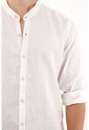 Tennis Camisa Cuello Neru Blanca En 100% Lino Para Hombre