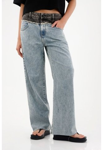 Tennis Jean Wide Leg De Tiro Alto Con Pretina En Contraste Para Mujer Tennis