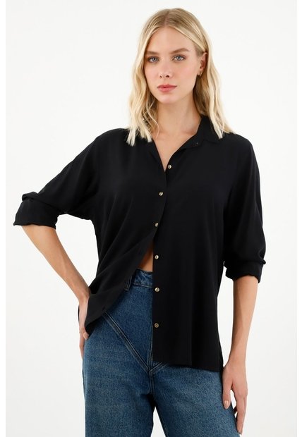 Tennis Camisa Manga Larga Negra Para Mujer