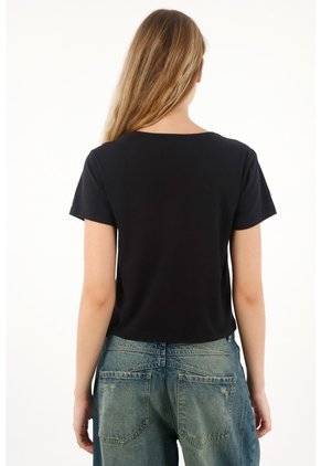 Tennis Camiseta Manga Corta Con Abertura En Delantero Negra Para Mujer