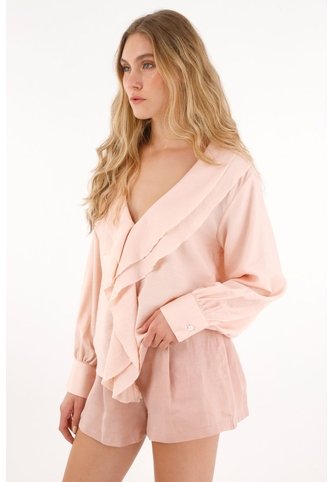 Tennis Camisa Con Escote En V Y Boleros Crudo Con Cuello Estructurado Para Mujer Tennis