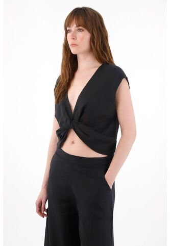 Tennis Camisa Amplia En Lino 100% Negra Para Mujer Tennis