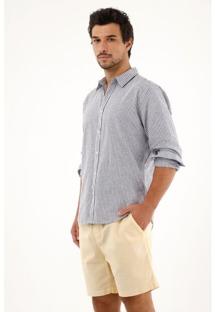 Tennis Camisa Azul Oscuro A Rayas Manga Larga Para Hombre