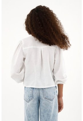 Camisa Blanca De Manga Larga Con Volumen Para Niña