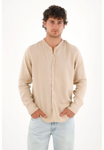 Tennis Camisa En 100% Lino Café Con Diseño Limpio Para Hombre Con Acabado único Tennis