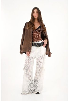 Tennis Pantalón Wide Leg Crudo En Encaje Para Mujer