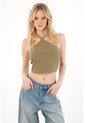 Tennis Camiseta Crop Cuello Halter Verde Para Mujer de Tennis